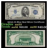 1934A $5 Blue Seal Silver Certificate Grades Selec