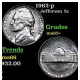 1962-p Jefferson Nickel 5c Grades GEM+ Unc