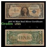 1957 $1 Blue Seal Silver Certificate Grades vf+