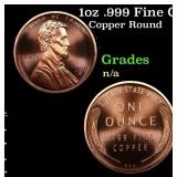 1oz .999 Fine Copper Bullion Round - Lincoln Penny