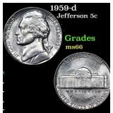 1959-d Jefferson Nickel 5c Grades GEM+ Unc