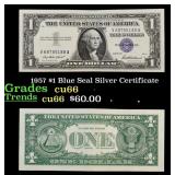 1957 $1 Blue Seal Silver Certificate Grades Gem+ C