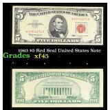 1963 $5 Red Seal United States Note Grades xf+