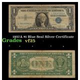 1957A $1 Blue Seal Silver Certificate Grades vf+