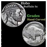 Hobo Buffalo Nickel 5c Grades Hand Carved
