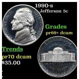 1990-s Proof Jefferson Nickel 5c Grades GEM++ Proo