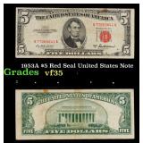 1953A $5 Red Seal United States Note Grades vf++