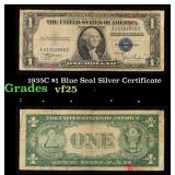 1935C $1 Blue Seal Silver Certificate Grades vf+