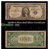 1935B $1 Blue Seal Silver Certificate Grades f+