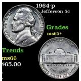 1964-p Jefferson Nickel 5c Grades GEM+ Unc
