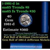 BU Shotgun Jefferson 5c roll, 1986-d 40 pcs Bank $