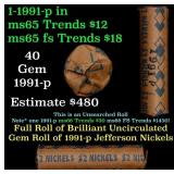 BU Shotgun Jefferson 5c roll, 1991-p 40 pcs Bank $