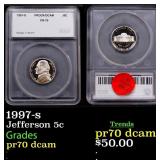 1997-s Proof Jefferson Nickel 5c pr70 dcam SEGS