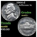 1964-d Jefferson Nickel 5c Grades GEM+ Unc