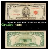 1953B $5 Red Seal United States Note Grades vf++