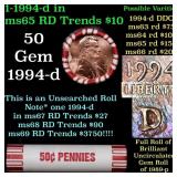 BU Shotgun Lincoln 1c roll, 1994-d 50 pcs Bank Wra