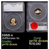 1988-s Proof Jefferson Nickel 5c pr70 dcam SEGS
