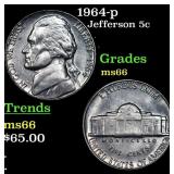 1964-p Jefferson Nickel 5c Grades GEM+ Unc