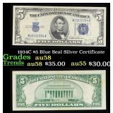 1934C $5 Blue Seal Silver Certificate Grades Choic