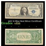 1957 $1 Blue Seal Silver Certificate Grades vf+
