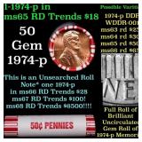 BU Shotgun Lincoln 1c roll, 1974-p 50 pcs Bank Wra