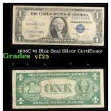 1935C $1 Blue Seal Silver Certificate Grades vf+