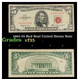 1963 $5 Red Seal United States Note Grades vf++