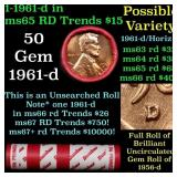 BU Shotgun Lincoln 1c roll, 1961-d 50 pcs Dunbar W