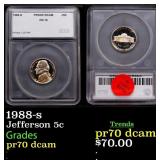 1988-s Proof Jefferson Nickel 5c pr70 dcam SEGS