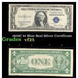 1935C $1 Blue Seal Silver Certificate Grades vf+