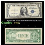 1935E $1 Blue Seal Silver Certificate Grades vf++