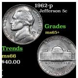 1962-p Jefferson Nickel 5c Grades GEM+ Unc