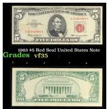 1963 $5 Red Seal United States Note Grades vf++