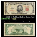 1953B $5 Red Seal United States Note Grades vf++