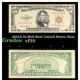 1953A $5 Red Seal United States Note Grades vf++
