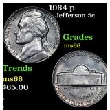 1964-p Jefferson Nickel 5c Grades GEM+ Unc