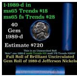 BU Shotgun Jefferson 5c roll, 1989-d 40 pcs Bank $