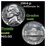 1964-p Jefferson Nickel 5c Grades GEM+ Unc