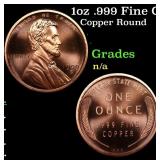 1oz .999 Fine Copper Bullion Round - Lincoln Penny