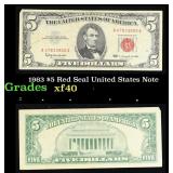 1963 $5 Red Seal United States Note Grades xf