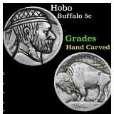 Hobo Buffalo Nickel 5c Grades Hand Carved