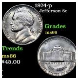 1974-p Jefferson Nickel 5c Grades GEM+ Unc