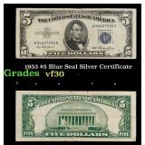 1953 $5 Blue Seal Silver Certificate Grades vf++