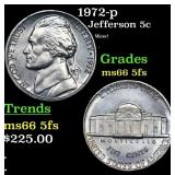 1972-p Jefferson Nickel 5c Grades GEM+ 5fs
