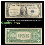 1935C $1 Blue Seal Silver Certificate Grades vf+