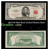 1953 $5 Red Seal United States Note Grades vf++