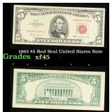 1963 $5 Red Seal United States Note Grades xf+