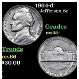 1964-d Jefferson Nickel 5c Grades GEM+ Unc