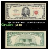 1963 $5 Red Seal United States Note Grades xf