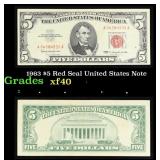 1963 $5 Red Seal United States Note Grades xf
